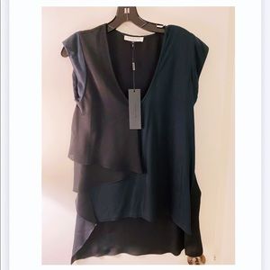 Halston Heritage Cap Sleeve V Neck Drape Top